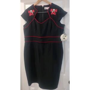 Rockabilly ~Hell Bunny Vixen Dress Embroidered Red Bow~ Skulls~ Cherries 3XL NEW